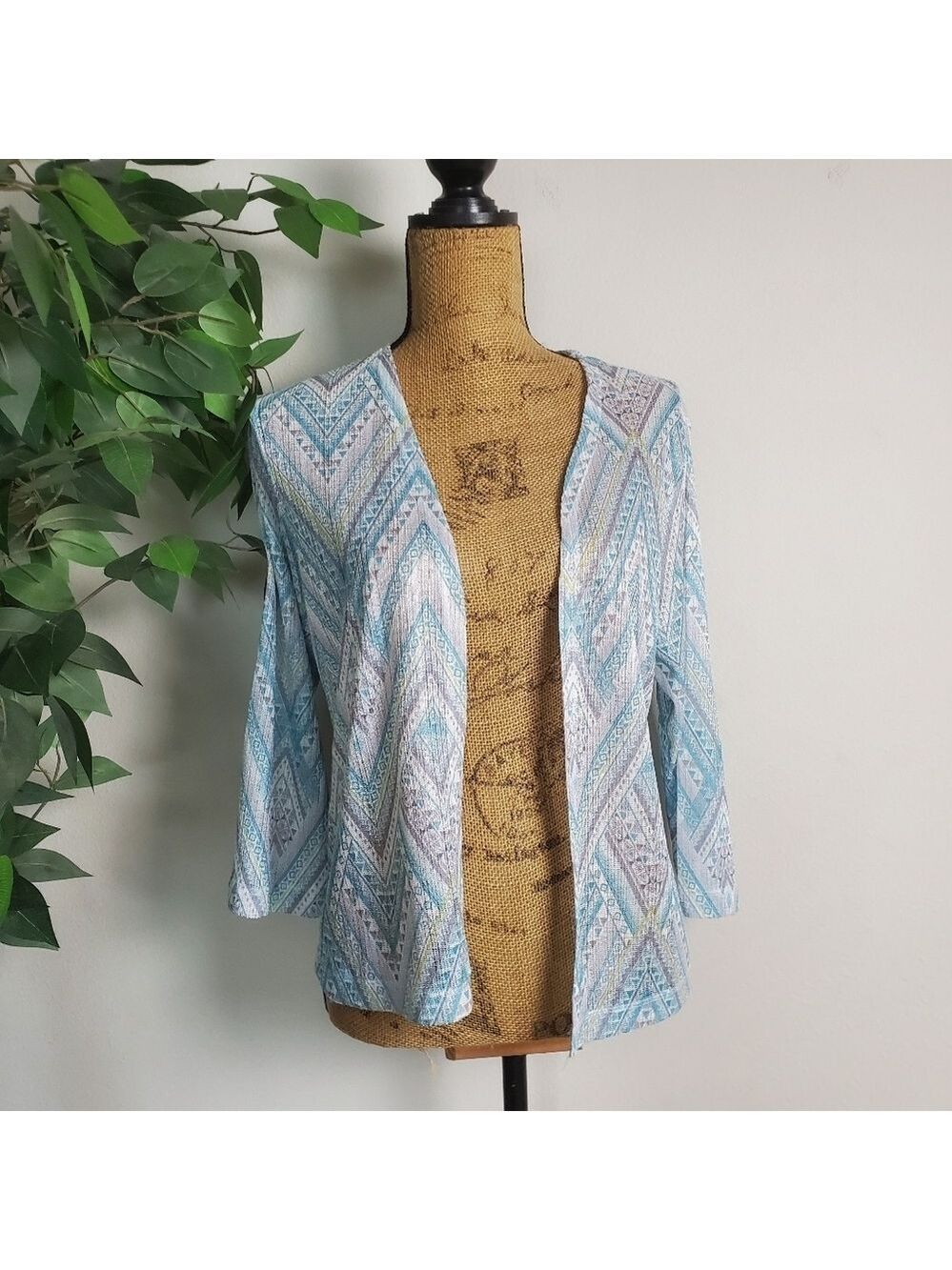 Alfred Dunner Seafoam Cardigan Top Womens Petite Small Lightweight